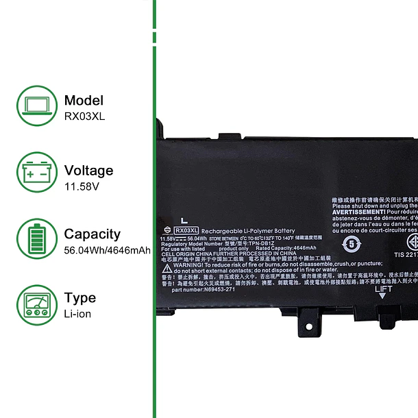 Batería de Repuesto RX03XL para HP EliteBook 630 640 645 660 G11 ProBook 440 445 - JIAZIJIA 2