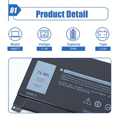 Batería de Repuesto 51KD7 para Dell XPS 15 9575 2-in-1 15-9575-D1805TS D1605TS D2801TS D2605TS i5-8305G - Dentsing