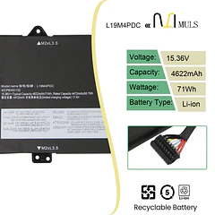 Batería de Repuesto L19C4PDC para Lenovo Ideapad Yoga 7-14ITL5 7-15ITL5 82BJ - MULS