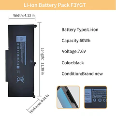 Batería de Repuesto F3YGT for Dell para Dell Latitude 12 7000 7280 7290 13 7000 7380 7390 - Joburu