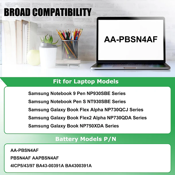 Batería de Repuesto AA-PBSN4AF para Samsung NP930SBE NP930SBE-K01CN NP930SBE-K02HK NP930SBE-K03CN NT930SBE NT930SBE-K38 NP730QCJ NP730QCJ-K01US NP730QDA - RHKRKQN 3