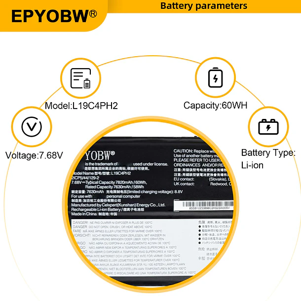 Batería de Repuesto L19C4PH2 para Lenovo Ideapad Yoga 9-14ITL5 82BG Series L19M4PH2 - EPYOBW 3