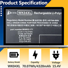 Batería de Repuesto WK04XL para HP Victus 16-E 16-D 16-E0194NW 16-E0029UR 16-E0005UA 16-D0001UR 16-D0023DX OMEN - TAVZENL