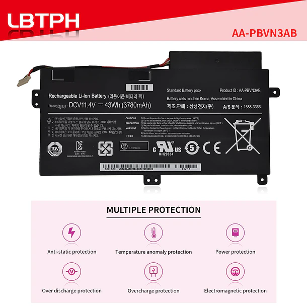 Batería de Repuesto AA-PBVN3AB para Samsung NP370R4E NP370R5E NP450R4V NP450R5V NP470R5E NP510R5E Series NP370R4E-A03 NP370R4E-A04 5