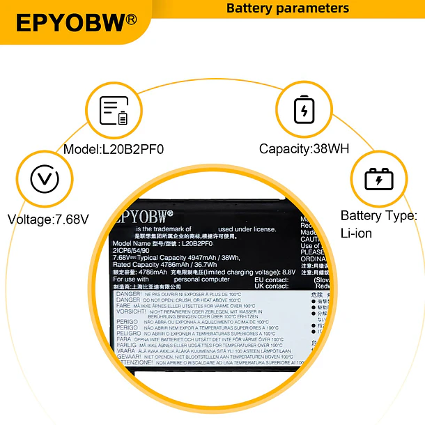 Batería de Repuesto L20B2PF0 para diversos equipos compatibles según modelo L20B2PF0 - EPYOBW 4