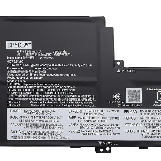 Batería de Repuesto L22M4PA5 para Lenovo IdeaPad Slim 5 16ABR8 82XG / 16IAH8 83BG / - EPYOBW 3