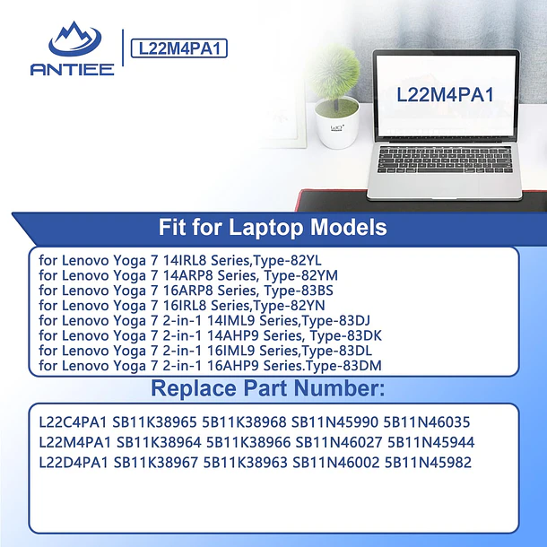 Batería de Repuesto L22C4PA1 para Lenovo Yoga 7/Yoga 7 2-in-1 3