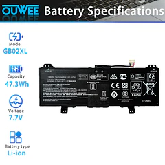 Batería de Repuesto GB02XL para HP ChromeBook 14-DB0051CL X360 11 G2 EE 11A G6 G8 - OUWEE