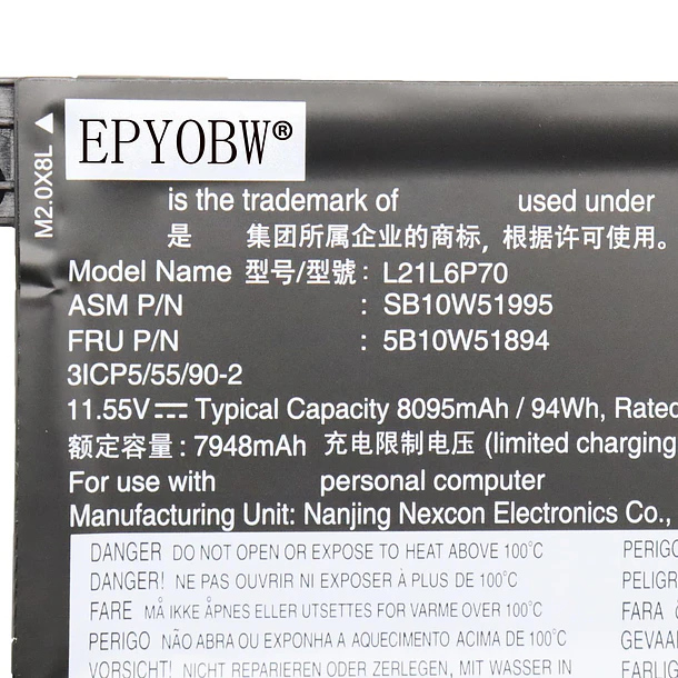 Batería de Repuesto L21L6P70 para Lenovo ThinkPad P16 Gen 1/2 / ThinkPad P14s Gen 5 - EPYOBW 3