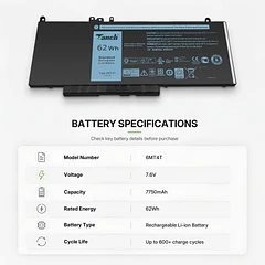 Batería de Repuesto 6MT4T para Dell Latitude 14 E5470 15 E5570 7V69Y TXF9M 79VRK HK6DV - Tanch