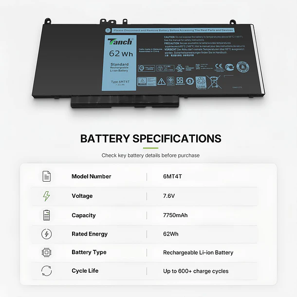 Batería de Repuesto 6MT4T para Dell Latitude 14 E5470 15 E5570 7V69Y TXF9M 79VRK HK6DV - Tanch 2