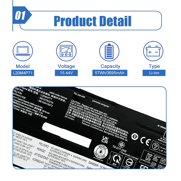 Batería de Repuesto L20M4P71 para Lenovo ThinkPad X1 Carbon 9th Gen/ X1 Yoga 6th Gen - Dentsing 2