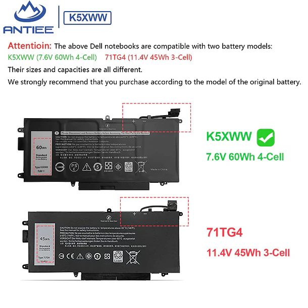 Batería de Repuesto K5XWW para Dell Latitude 5289 7389 7390 2-in-1 4