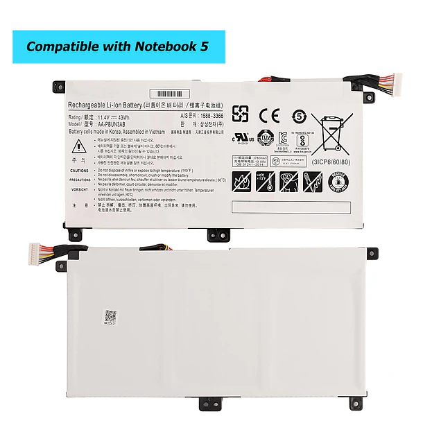 Batería de Repuesto AA-PBUN3AB para Samsung Notebook 5 NP300E5K NP530E5M NP550XTA NP730QAA NP740U3L NP740U5L NP740U5M - Vvsialeek [New] 2