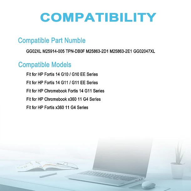 Batería de Repuesto GG02XL para HP Chromebook Fortis 14 G10 G10EE 14 G11 G11EE Chromebook - TAICROWNE 5