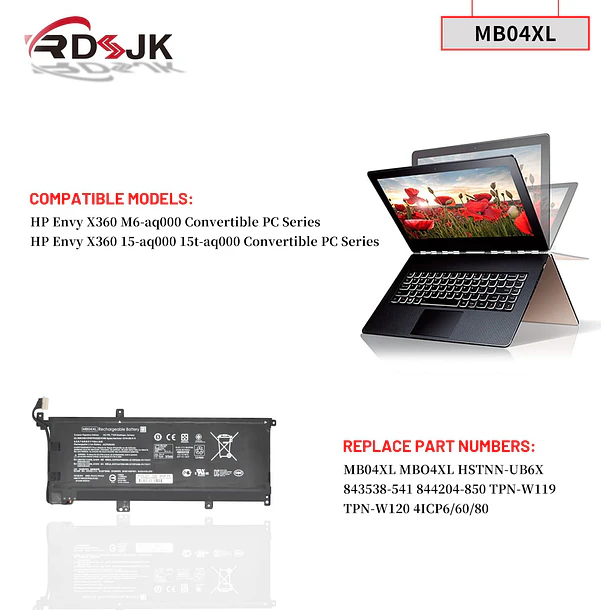 Batería de Repuesto SQU-1208 para HP Envy X360 Convertible M6-AQ000 M6-AQ105DX M6-AQ103DX M6-AQ003DX M6-AQ105DX M6-AR004DX - RDSJ 3