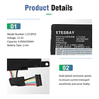 Batería de Repuesto L17L3P53 para ThinkPad L380 Yoga L390 - ETESBAY 5