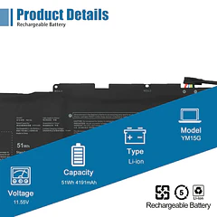 Batería de Repuesto YM15G para Dell XPS 13 9315 Series 0G9FHC G9FHC 0W6D4H W6D4H 11.55V - VANPIR