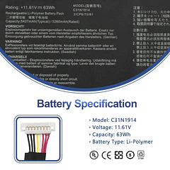 Batería de Repuesto C31N1914 para Asus ZenBook 13 UX425UG ZenBook 14
