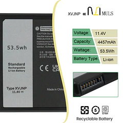 Batería de Repuesto XVJNP para Dell Latitude 5430 7330 Rugged Extreme P148G - MULS XVJNP
