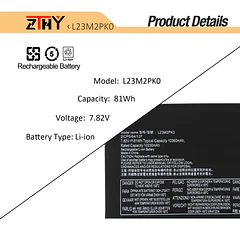 Batería de Repuesto L23M2PK0-81Wh para Lenovo Legion Go 8APU1 AMD Handheld Series