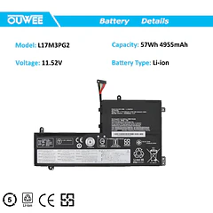 Batería de Repuesto L17M3PG2-L para Lenovo Legion Y7000-2019 Y7000P-1060 Y530-15ICH-1060 Y540-15IRH Y540-17lRH Series L17C3PG2 5B10Q88555 - OUWEE