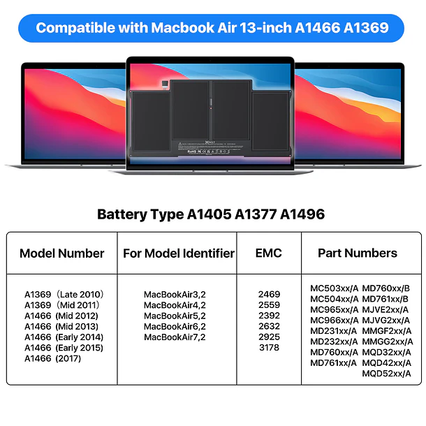 Batería de Repuesto A1405/A1377 para MacBook Air 13 inch A1466 - XINGLT 2