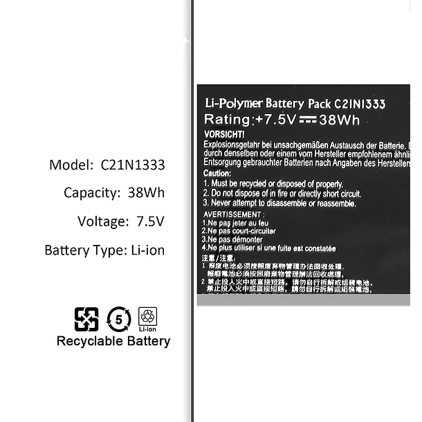 Batería de Repuesto C21N1333 para Asus Transformer Book Flip TP550 R554L TP550L TP550LA TP550LD TP550LJ - HUBEI 2