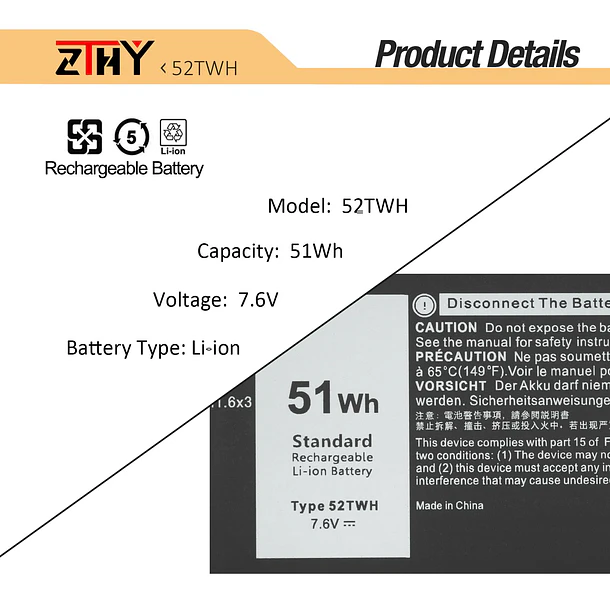 Batería de Repuesto K5XWW para Dell XPS 13 7390 2-in-1 - ZTHY 3