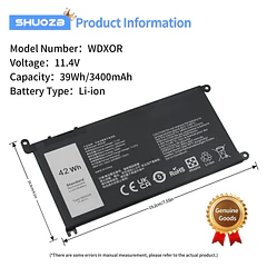 Batería de Repuesto WDX0R para Dell Inspiron 13 14 15 5000 7000 Series 5570 7579 - SHUO.Z.B
