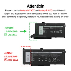 Batería de Repuesto WY9DX para Dell Latitude 14 5420 15 5520 Precision 15 3560