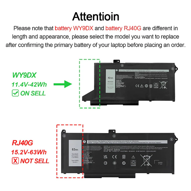 Batería de Repuesto WY9DX para Dell Latitude 14 5420 15 5520 Precision 15 3560 2