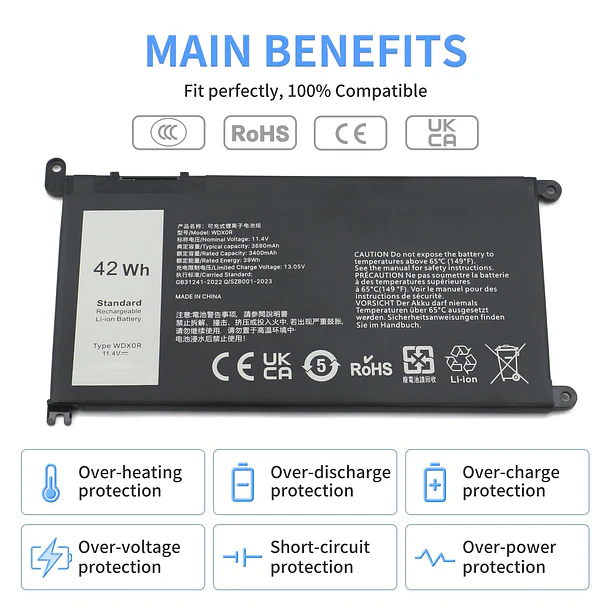 Batería de Repuesto WDX0R para Dell Inspiron 13 14 15 5000 7000 Series 5570 7579 - SHUO.Z.B 3