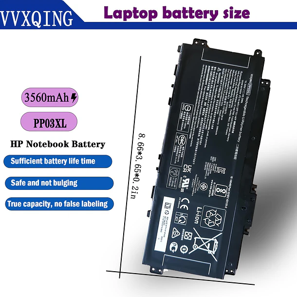 Batería de Repuesto PP03XL para HP Pavilion x360 13-BB 14-DV 14M-DW 14M-DW0023DX 14-DK 15-EH Series - VVXQING 6