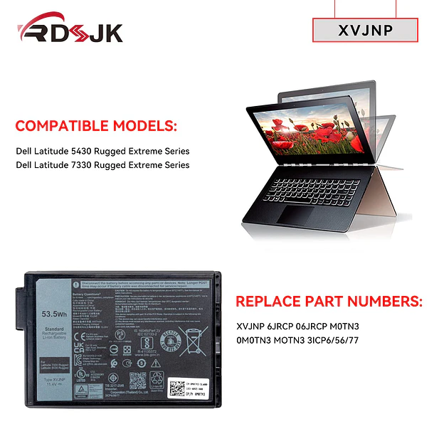 Batería de Repuesto WDX0R para Dell Latitude 5430 7330 Rugged Extreme P148G P148G001 P149G P149G001 - RDSJ XVJNP 3