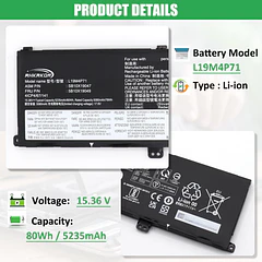 Batería de Repuesto L19M4P71 para Lenovo ThinkPad X1 Extreme P1 3rd Gen ThinkPad X1 Extreme - RHKRKQN