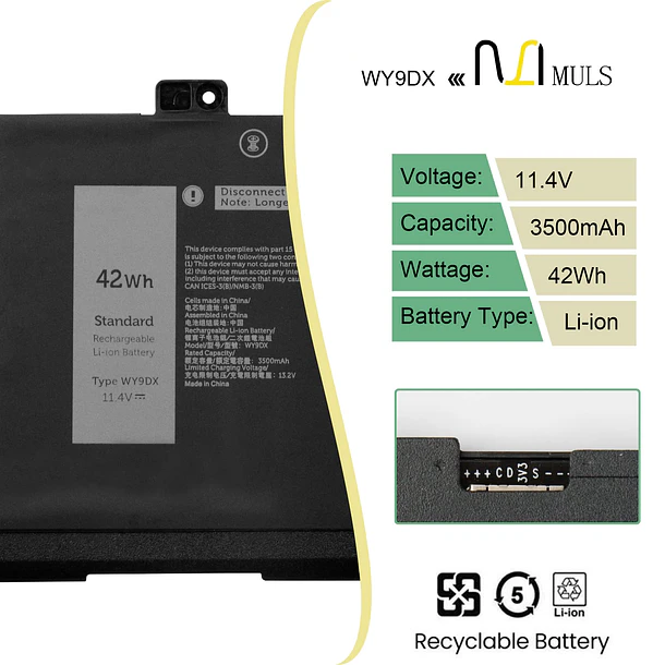 Batería de Repuesto WY9DX para Dell Latitude 14 5420 15 5520 Precision 15 3560 3