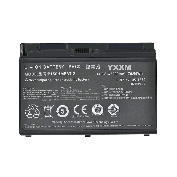 Batería de Repuesto P150HMBAT-8 para CLEVO 6-87-X710S-4271 6-87-X710S-4272 6-87-X710S-4J72 für CLEVO P170EM P170HM 14.8V 5200mAh - YXXM 1