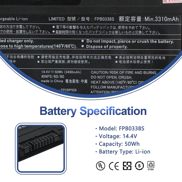 Batería de Repuesto FPB0338S para Fujitsu LifeBook U7/E5/T9 Series - ANTIEE 2