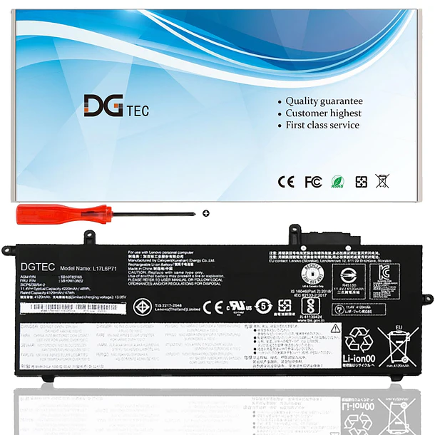 Batería de Repuesto L17L6P71 para Lenovo ThinkPad X280 A285 Series SB10K97617 01AV470 L17M6P71 L17C6P71 SB10K97619 - DGTEC 1