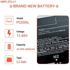 Batería de Repuesto PC03XL para HP Pavilion X360 14-CD 14-DY 14-DH 14-EK 14M-DY 14-CD0000 14-DY0000 - HPXXDJA