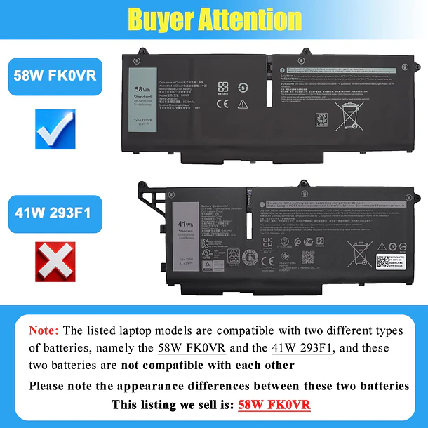 Batería de Repuesto FK0VR para Dell Latitude 5330 7330 7430 7530 Latitude 5330 2-in-1/7330 2-in-1/7430 - GlottyBatt 2