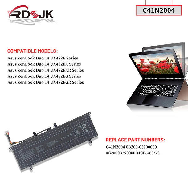 Batería de Repuesto C41N2004 para Asus ZenBook Duo 14 UX482 UX482E UX482EA UX482EAR UX482EG UX482EGR 3