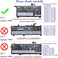 Batería de Repuesto L22D3PE0 para Lenovo K14 G2 IRU G3 IMU/ThinkBook 14 G6 IRL/ABP 14 - EPYOBW