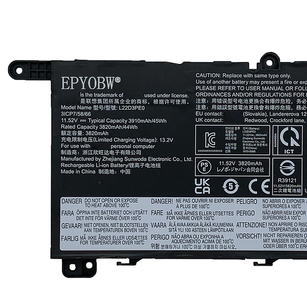 Batería de Repuesto L22D3PE0 para Lenovo K14 G2 IRU G3 IMU/ThinkBook 14 G6 IRL/ABP 14 - EPYOBW 3