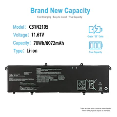 Batería de Repuesto C31N2105 para ASUS Vivobook 15X x1503 M1503 Vivobook pro15 M6500 K6500 Vivobook - TAICROWNE