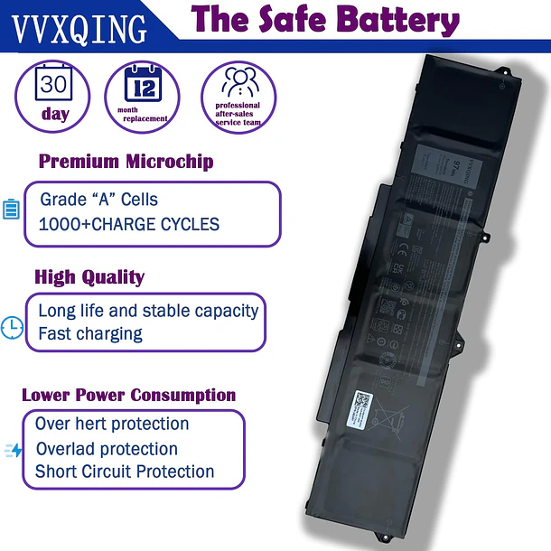 Batería de Repuesto 9JRV0 para Dell Latitude 5521 5531 |Precision 3571 3581 3591|Alienware m18 R1 - VVXQING 3