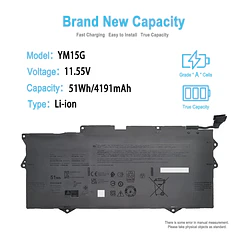 Batería de Repuesto YM15G para DELL XPS 9315 Type P153G P153G001 Series Notebook 0W6D4H W6D4H - TAICROWNE