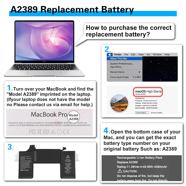 Batería de Repuesto A2389 para MacBook Air 13 Inch A2337 M1 2020 MGN53LL/A MGN63LL/A MGN73LL/A - Bituoer 5