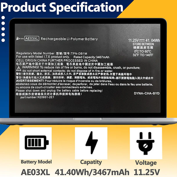 Batería de Repuesto AE03XL para HP G10 256 255 250 246 245 240 Series 14-EE0000 - TAVZENL 2